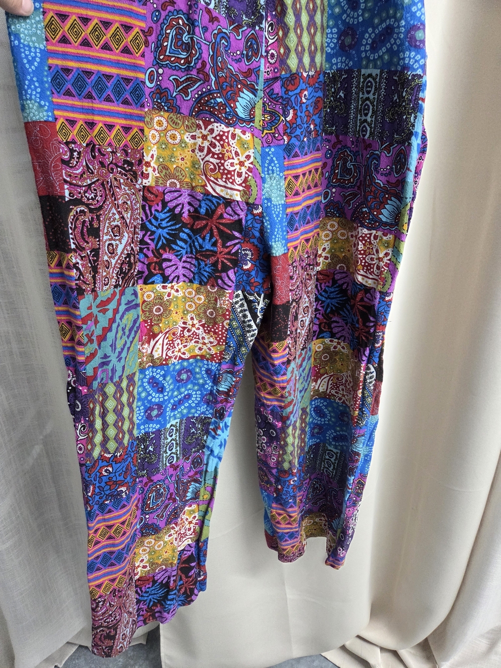 Colorful Patchwork Overalls Vibrant Blue Purple Boho Festival Hippie Size S - Picture 7 of 9